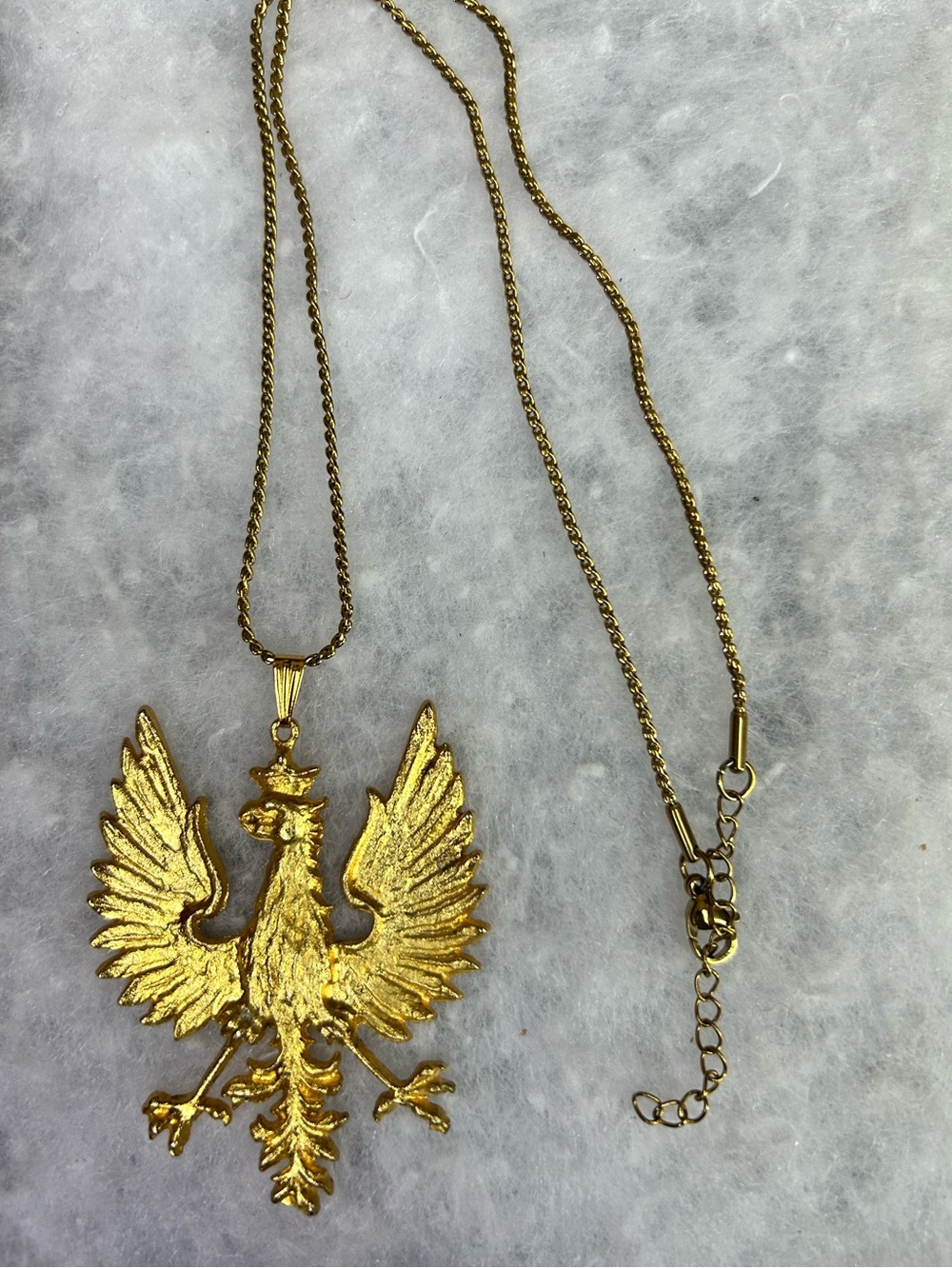 Vintage Gold Tone Polish Eagle Pendant Necklace (c. 1978–1982)